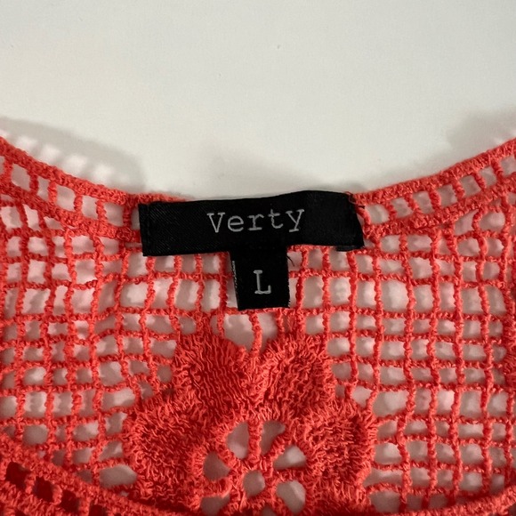 Verty‎ Crochet Knit Top Orange Floral Open Cold Shoulder Short Sleeve L - Picture 3 of 5